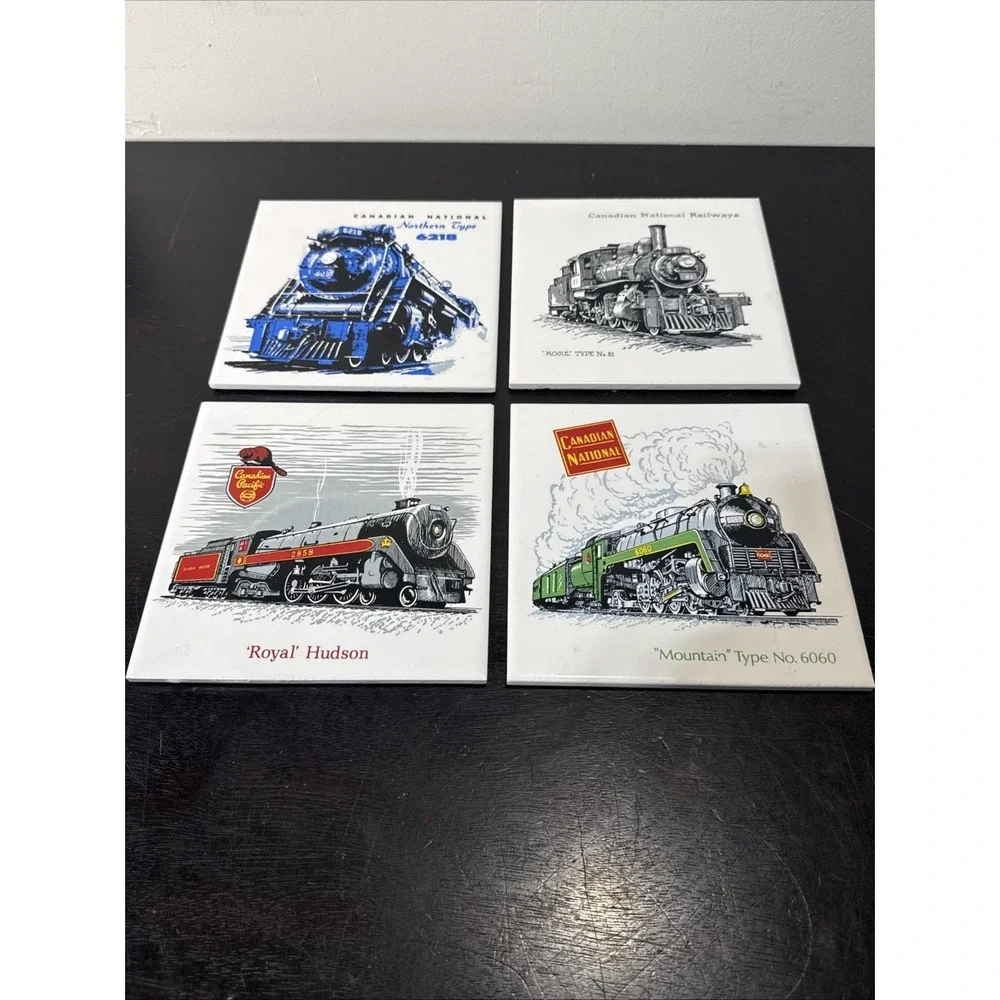4 Headford Ceramic Tile WALL DECOR Canadian National Railway Train Trivet